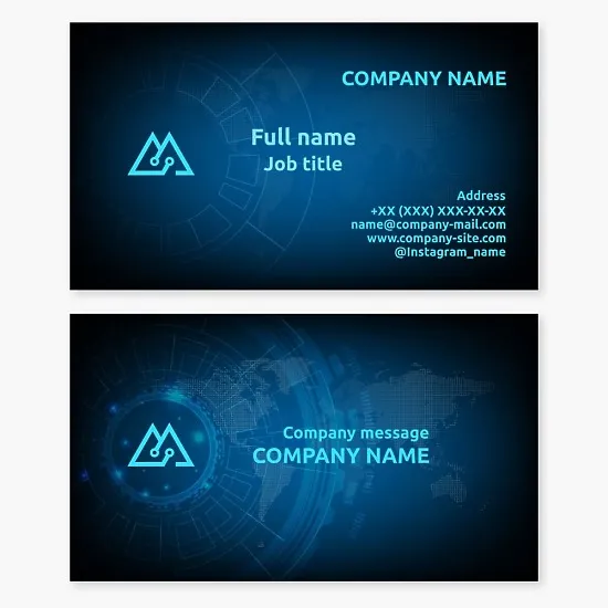 Business card template. Microelectronics. Letter M.