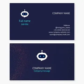 Robot face logo business card template. Robotics, Industrial automation, Production line design.