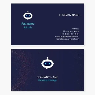 Robot face logo business card template. Robotics, Industrial automation, Production line design.