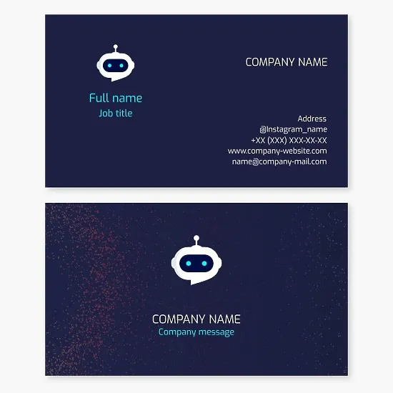 Robot face logo business card template. Robotics, Industrial automation, Production line design.