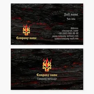 Flaming Skull | Design Using Burnt Wood | Business Card Template | Aggression