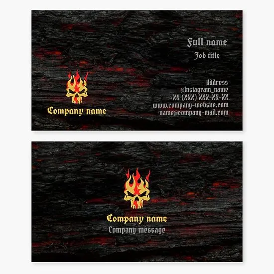 Flaming Skull | Design Using Burnt Wood | Business Card Template | Aggression