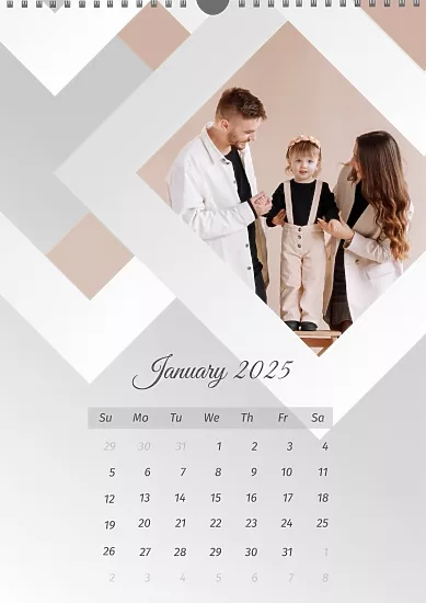 Calendar template Young family with gray frames