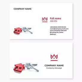 Business card template. Real estate company. Home sales and rentals. House, crown, door keys.