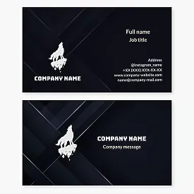 Business card template with the logo "Howling wolf on a rock". Symbol of strength, freedom, loyalty and independence.