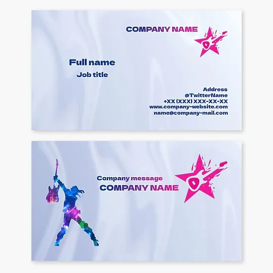 Guitar business card template. Rock, music, band, guitar lessons.