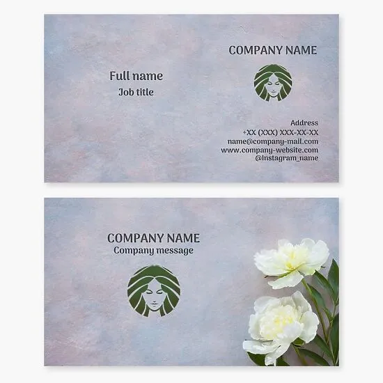 Beautiful floral business card template. Woman's head. Flowers. Beauty salon. Hairdresser.