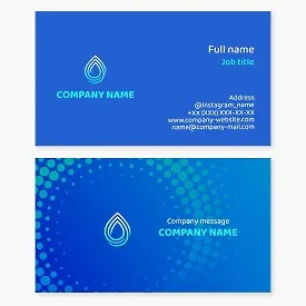 Business card template. Drinking water. Water purification services. Plumbing services.