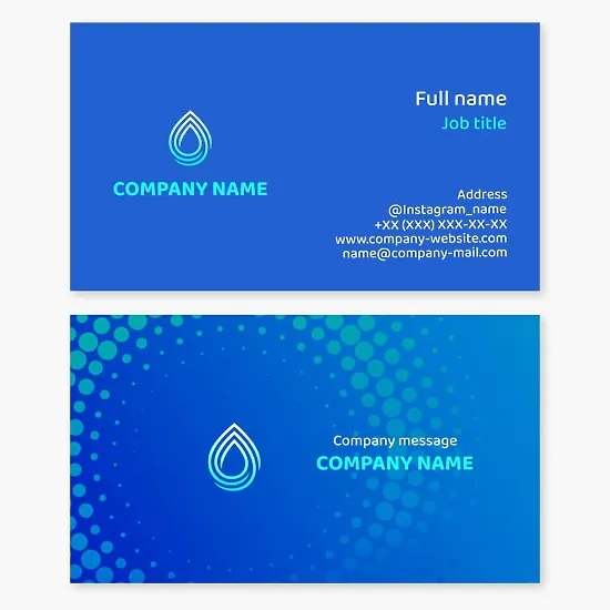 Business card template. Drinking water. Water purification services. Plumbing services.