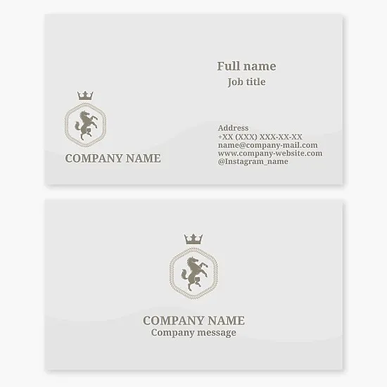 General business card template. A horse rearing up. Crown.