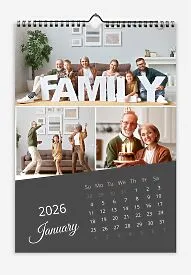 Calendar template with family photos. Family photo collages with tilted calendar grid.