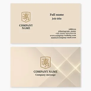 Business card template with heraldic coat of arms "Lion and Key". Real estate. Home security.
