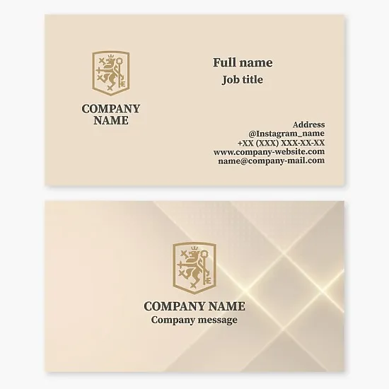 Business card template with heraldic coat of arms "Lion and Key". Real estate. Home security.