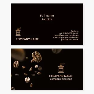 Business card template. Coffee beans. Coffee grinder. Cafe.