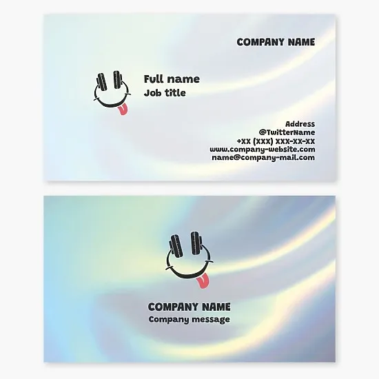 Business card template with headphones. Smiley, DJ, music.