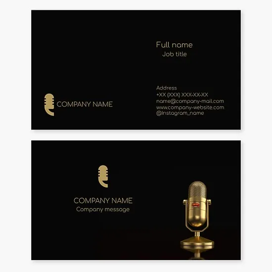 Golden Microphone | Podcast Host, Vocalist | Business Card Template.