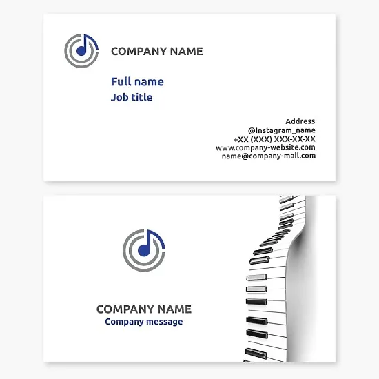Business card template for musician pianist, music teacher, classical music modern orchestra.
