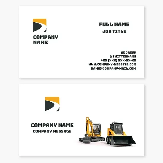 Business card template for road and sidewalk construction; sale, leasing and repair of road equipment.