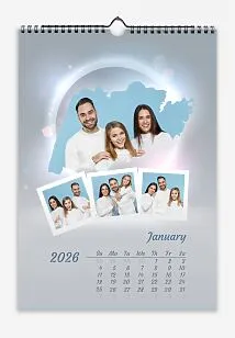 Glowing family photos on grey background with bokeh.