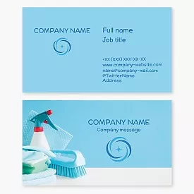 Business card template Cleaning company, cleaning, tools and materials for cleaning, Letter O