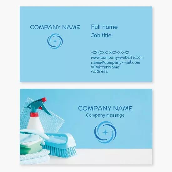 Business card template Cleaning company, cleaning, tools and materials for cleaning, Letter O