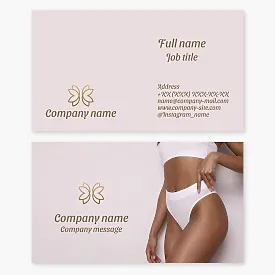 Business card template. Butterfly wings. Two flowers. Women's underwear.