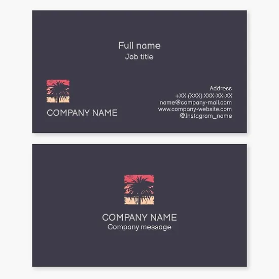 Business card template. Abstract. Palm tree. California. Beach products and services.