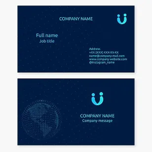 Business card template. Global networking. Letter U.