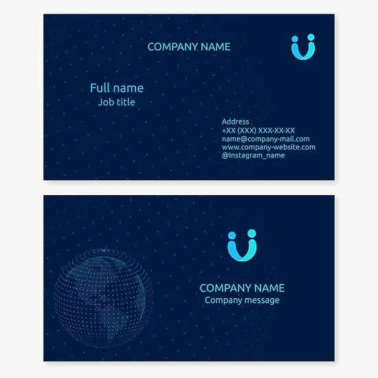 Business card template. Global networking. Letter U.
