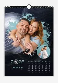 Lovers Calendar Template. Photos of a young couple married in the Year of the Dragon, with balloons and photo splashes.