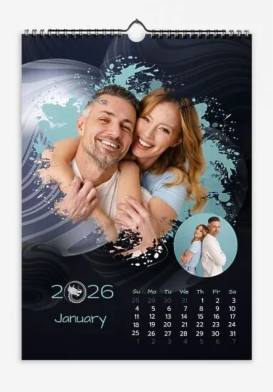 Lovers Calendar Template. Photos of a young couple married in the Year of the Dragon, with balloons and photo splashes.