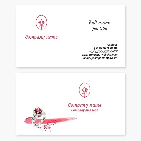 Jewelry store business card template, jewelry appraiser, master jeweler.