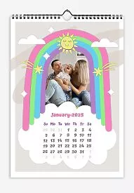 Calendar template Happy family under the rainbow