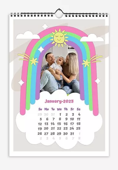 Calendar template Happy family under the rainbow