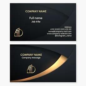 Business card template. High-rise buildings, sun. Capital construction. Letter D.