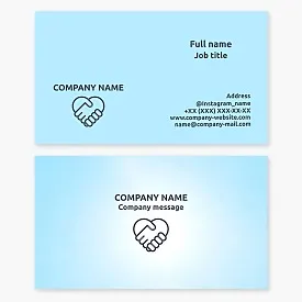 Business card template with the logo "Handshake. Heart". Dating club.