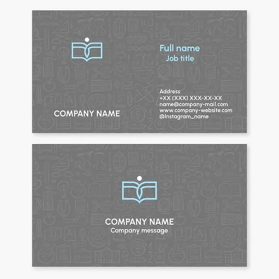 Business card template. Education teacher. Private school. Research library.