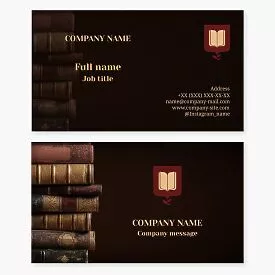 Business card template. Library. Book repair. Shield, book.
