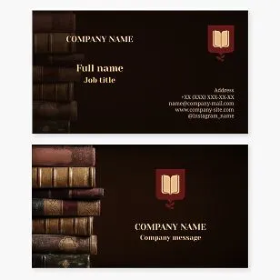 Business card template. Library. Book repair. Shield, book.