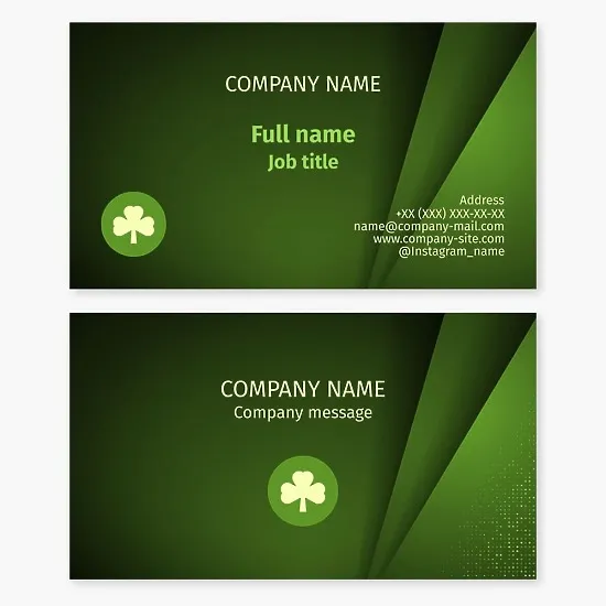 Business card template. Shamrock. Symbol of good luck.
