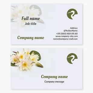 Floral Business Card Template with Crane Logo