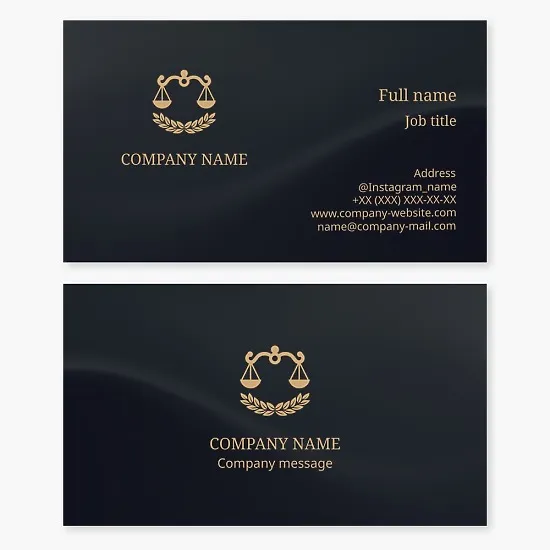 "Scales of Justice" business card template. Jurisprudence. Right. Advocacy.