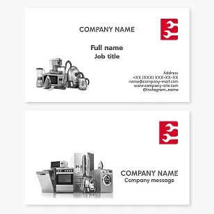 Business card template. Repair of household appliances. Letter E.