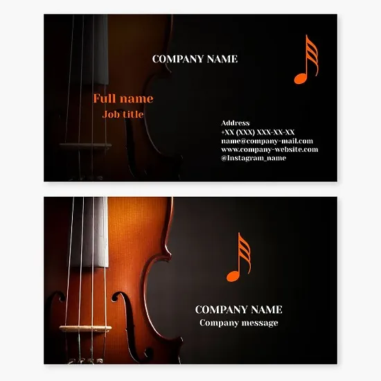 Business card template. Classical orchestra. Violin teacher.