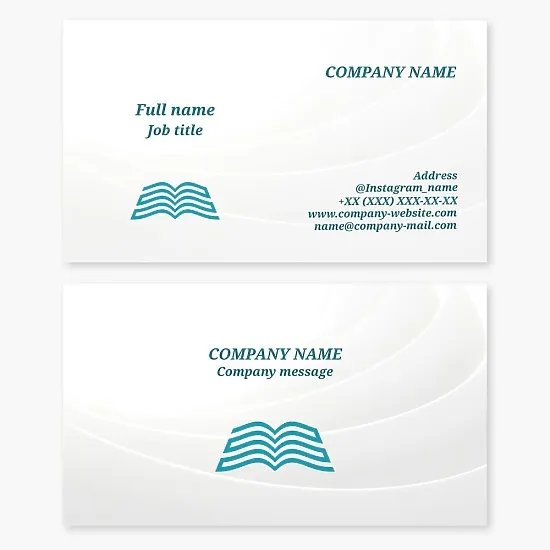Business card template with abstract book logo. Library, reading room, bookstore.