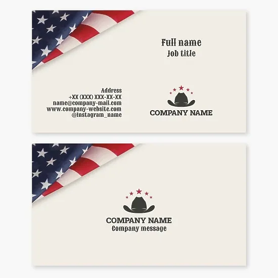 Business card template. National clothing, footwear, and headwear of the United States. National costumes of the United States.