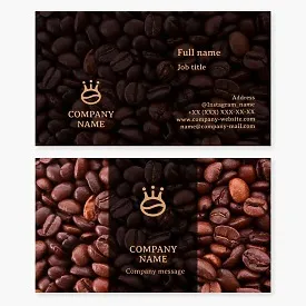 Coffee bean business card template. Coffee, crown.
