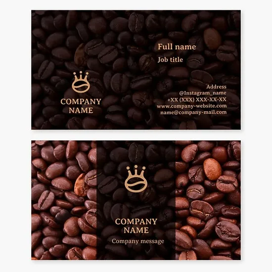 Coffee bean business card template. Coffee, crown.