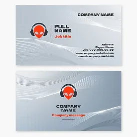 Alien with headphones business card template. DJ.