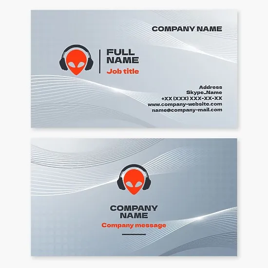 Alien with headphones business card template. DJ.